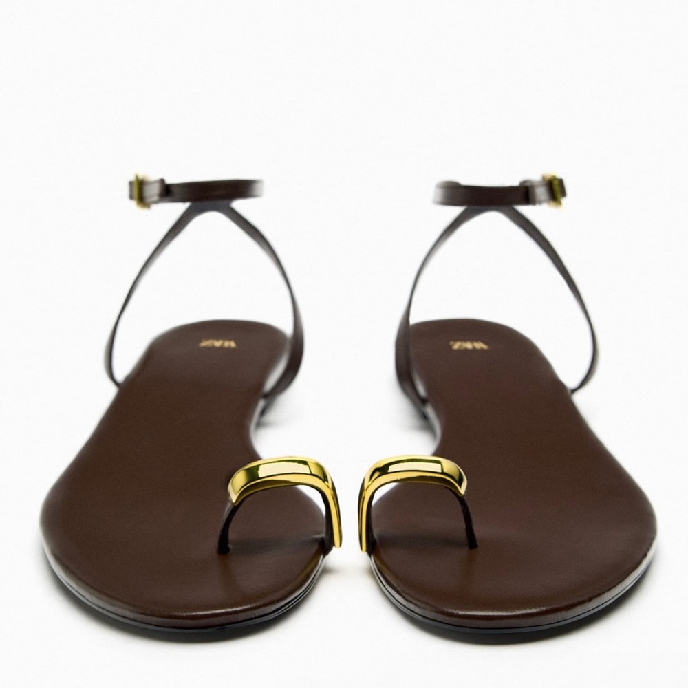 Zara metal ring toe-post leather sandals